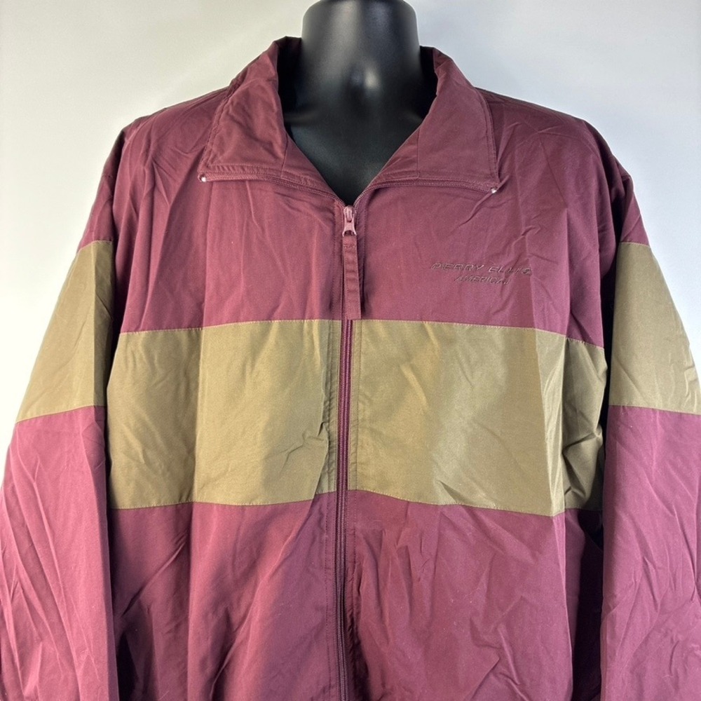 Perry Ellis America Active Mens XL Windbreaker Jacket Burgundy Olive Colorblock - Picture 8 of 16